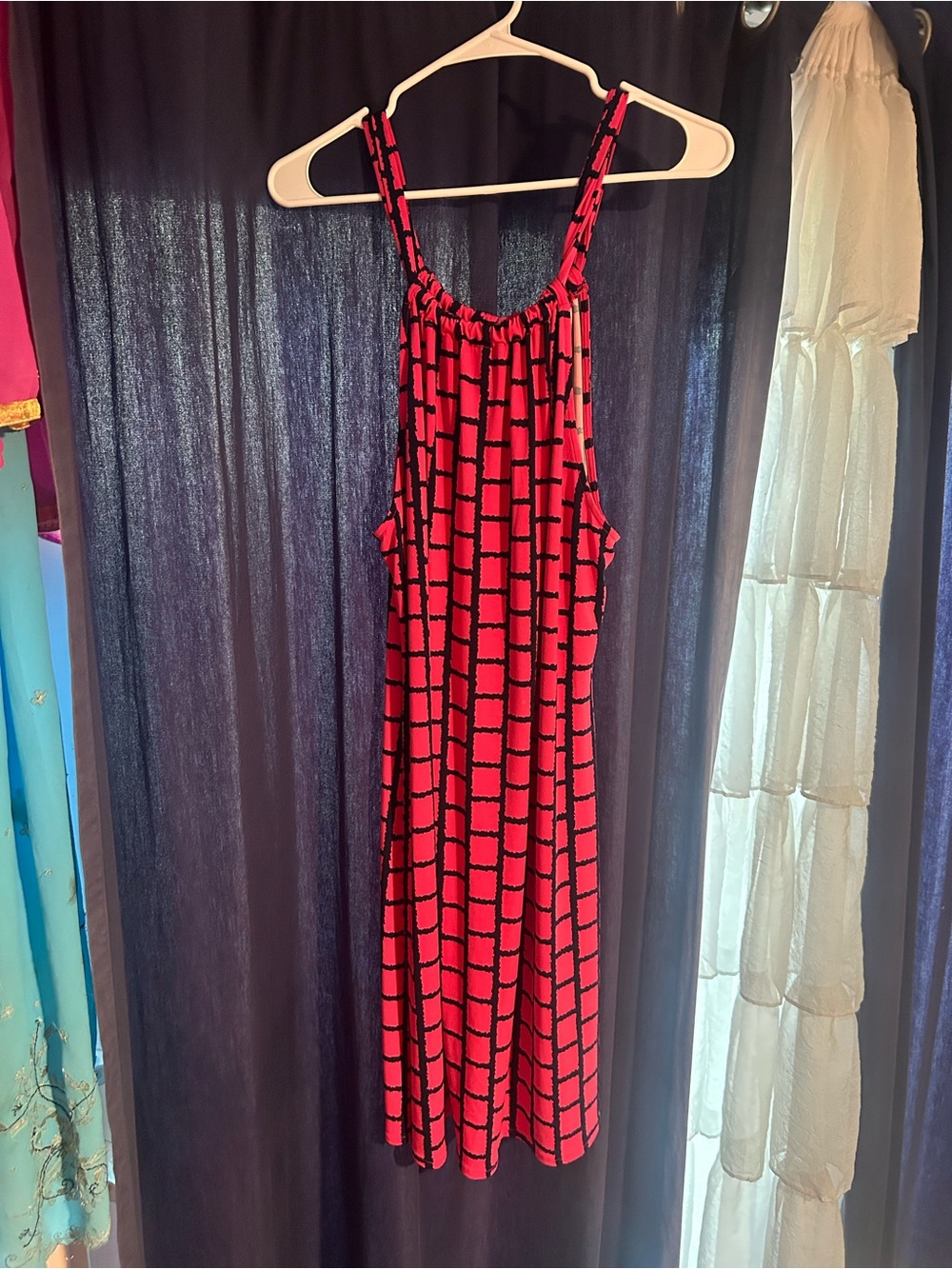 Red & Black Geometric Midi Dress - Women